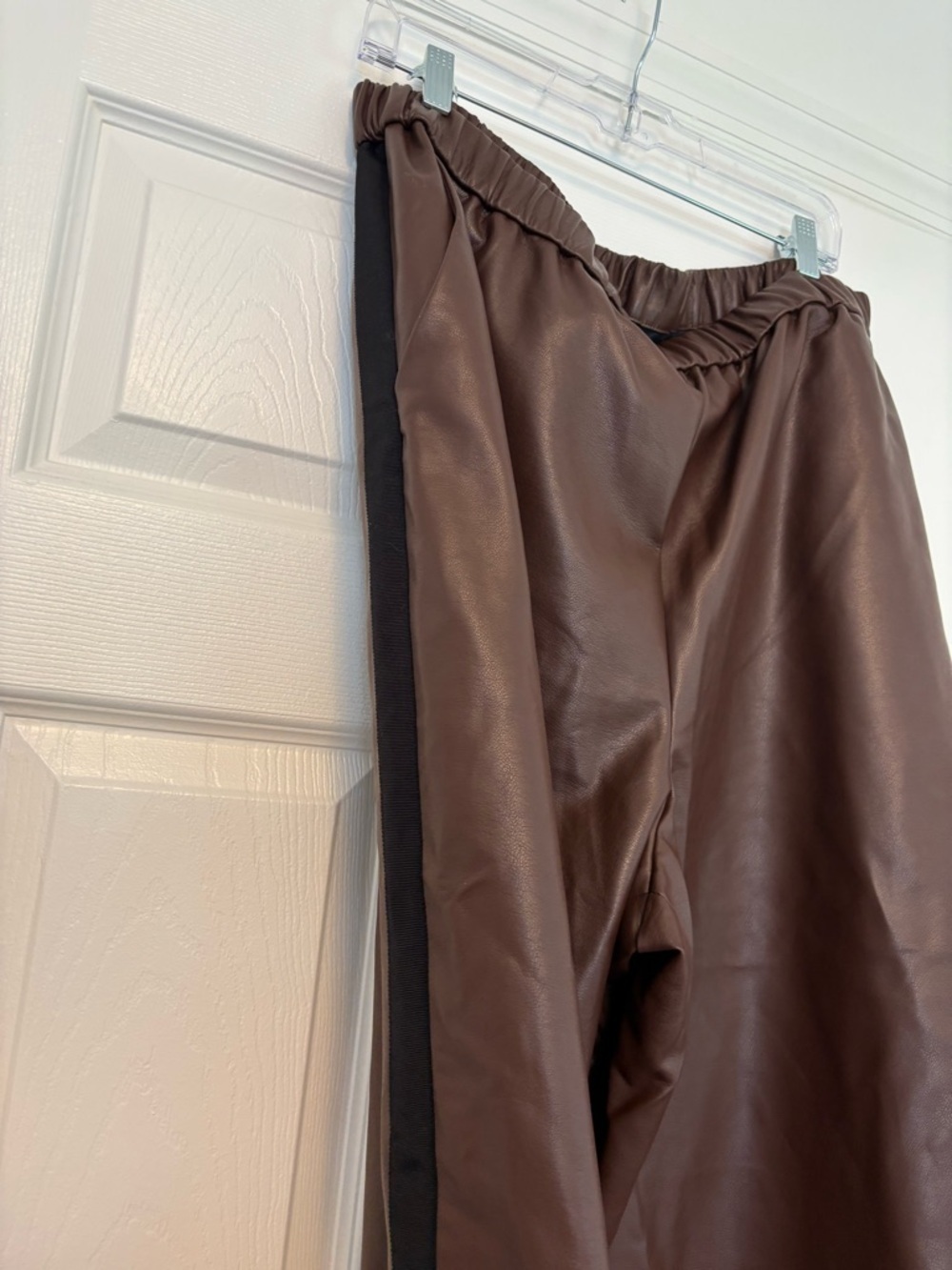 Maeve Faux Leather Track Pants XL Cocoa Plum Wide Leg Pull-On Vegan Leather - Picture 6 of 10